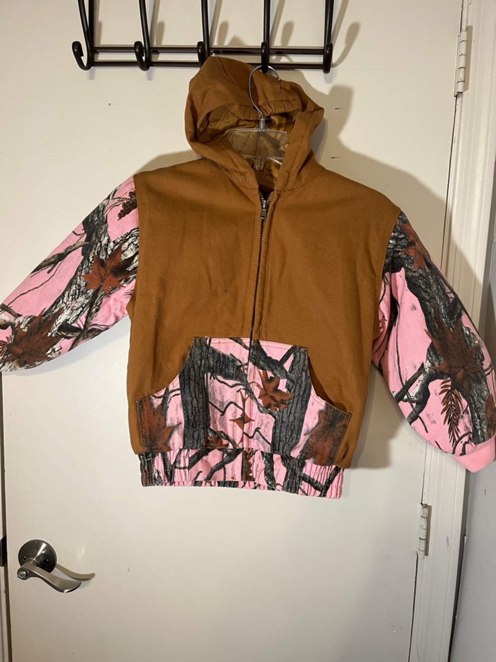 Outdoor Habitat Canvas Pink Brown Camo Hooded jacket zip Front 6T